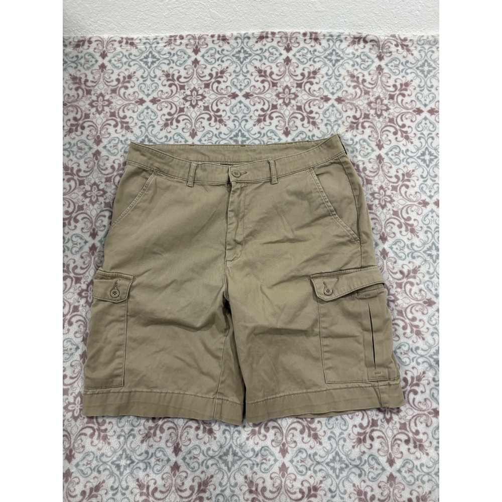St Johns Bay Mens Khaki Cargo Shorts Size 36 Tan Stretch Cotton Casual Outdoor